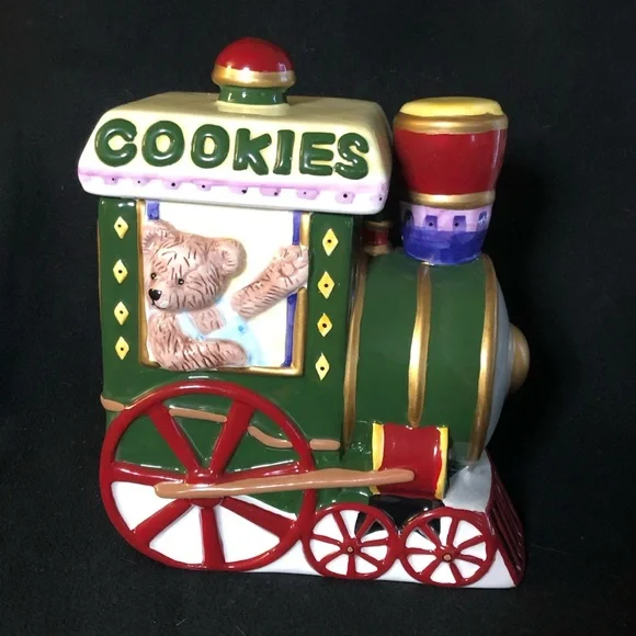NWOT - Vintage Holiday Ceramic Cookie Jar - Shaped as Train Engine - Picture 2 of 7